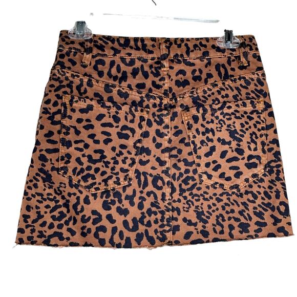 Free People Leopard Denim Mini Skirt Size 24 Brown Animal Print Coquette Mobwife - Picture 5 of 7
